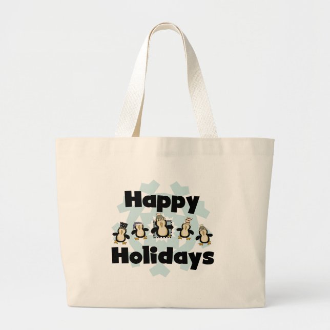 Penguin Happy Holidays Tshirts and Gifts Large Tote Bag (Front)
