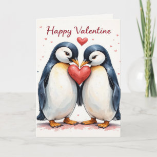 Penguin Heart Valentine Cute Couple Romantic  Holiday Card