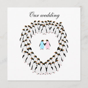 Penguin heart wedding invitation