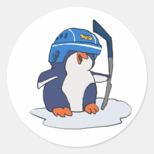 Penguin hockey player choose background colour classic round sticker