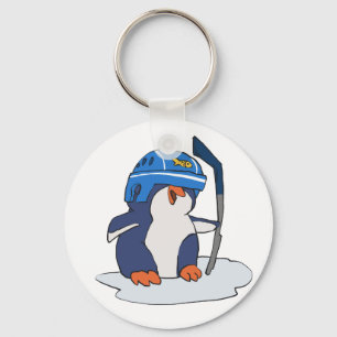 Penguin hockey player   choose background colour key ring
