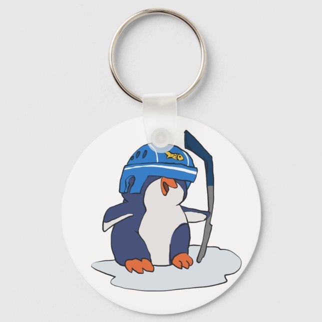 Penguin hockey player | choose background colour key ring (Front)