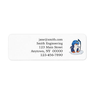 Penguin hockey player | choose background colour return address label
