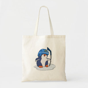 Penguin hockey player   choose background colour tote bag