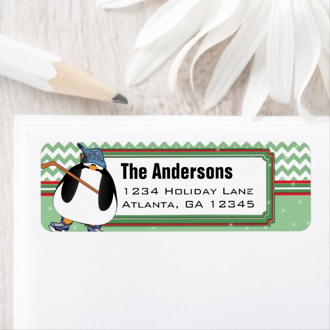 Penguin Hockey Stick Christmas Return Address Return Address Label (Insitu)