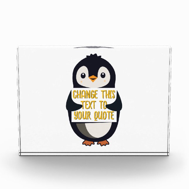 Penguin holding a sign with custom message photo block (Front)