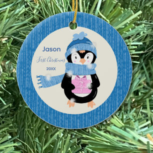 Penguin Holding Present Baby Ornament