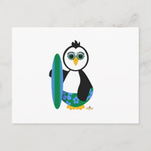 Penguin Holding Surf Board With Sun Glasses Postcard
