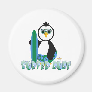 Penguin Holding Surf Board With Sun Glasses Surfer Magnet