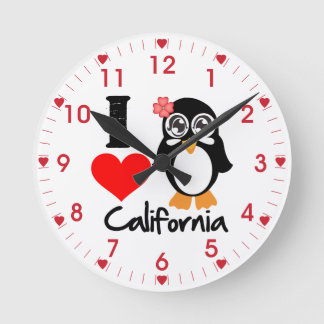 Penguin I Love California Round Clock