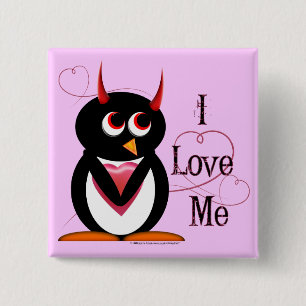Penguin I LOVE ME Bling 15 Cm Square Badge