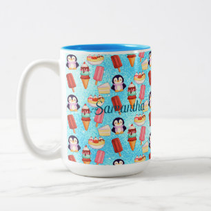Penguin Ice Cream Sweets Two-Tone Coffee Mug