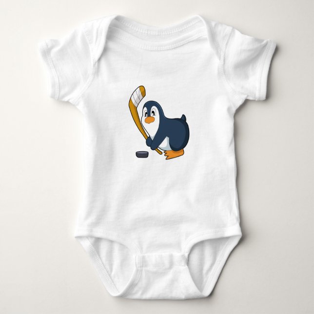 Penguin Ice hockey Ice hockey stick Baby Bodysuit (Front)