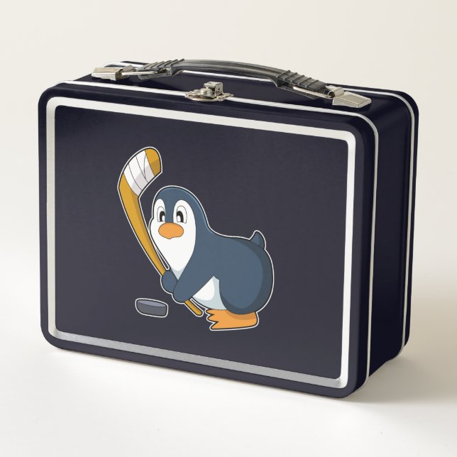 Penguin Ice hockey Ice hockey stick Metal Lunch Box (Front)