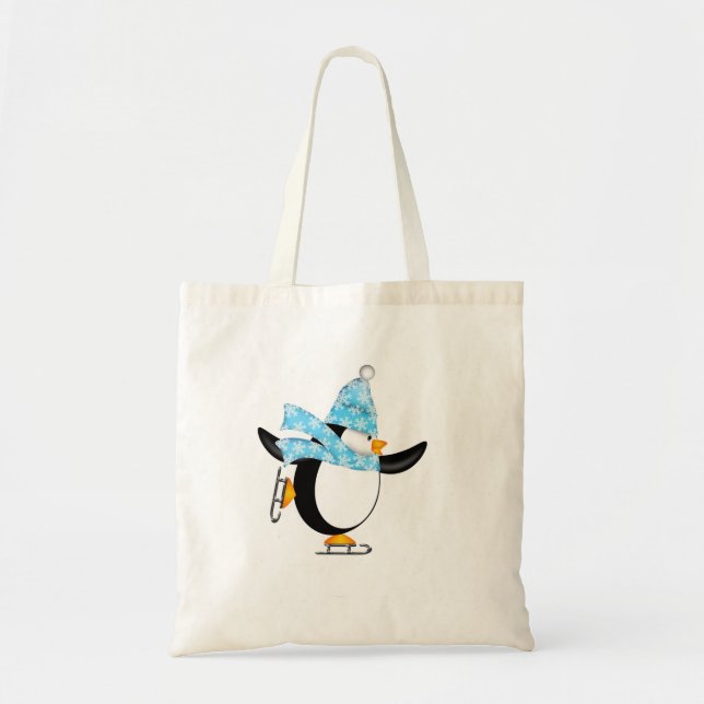 Penguin Ice Skating with Hat and Scarf Bag (Front)