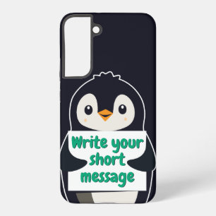 Penguin illustration holding customizable sign samsung galaxy case