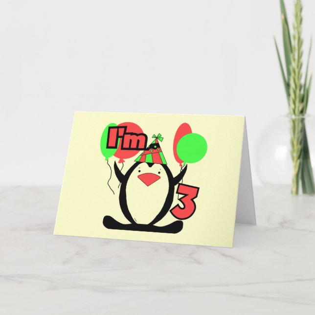 Penguin I'm 3 Birthday Tshirts and Gifts Card (Front)