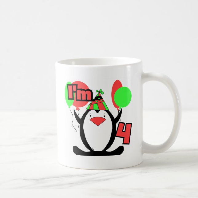 Penguin I'm 4 Birthday T shirts and Gifts Coffee Mug (Right)