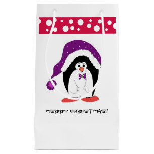 Penguin in a Santa Hat Small Gift Bag