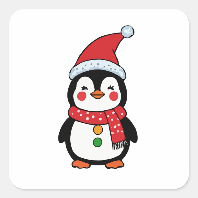 Penguin in a Santa Hat Square Sticker (Front)