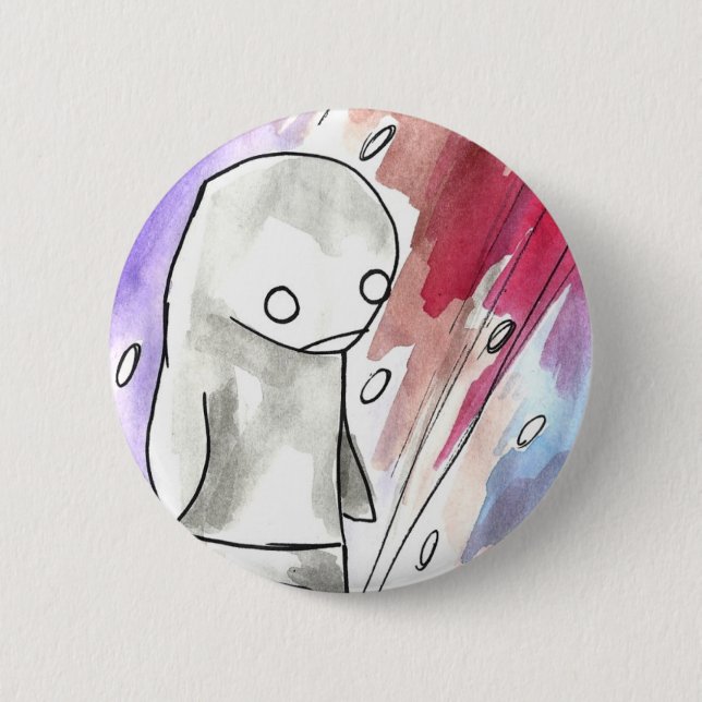 penguin in a snow storm 6 cm round badge (Front)