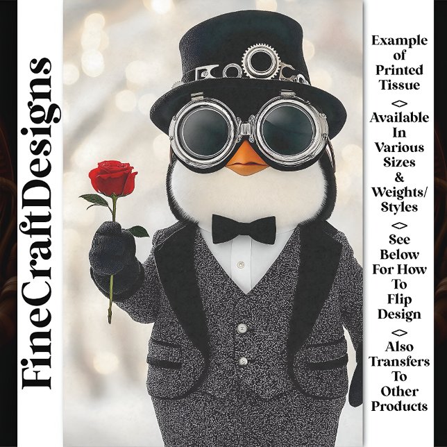 Penguin In A Suit + Red Rose AH5Z Decoupage Tissue Paper (Creator Uploaded)