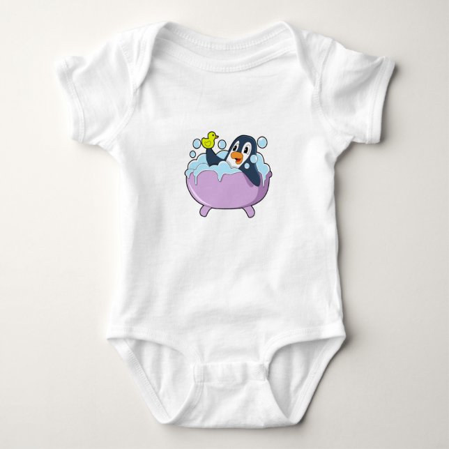 Penguin in Bathtub with Duck Baby Bodysuit (Front)