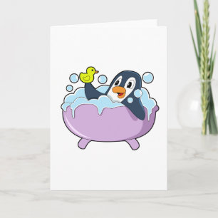 Penguin in Bathtub with Duck Card