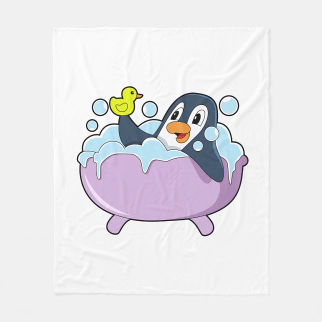 Penguin in Bathtub with Duck Fleece Blanket (Front)