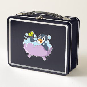 Penguin in Bathtub with Duck Metal Lunch Box