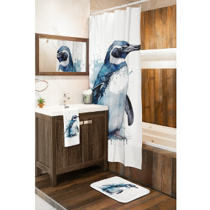 penguin in blue watercolor hand towel