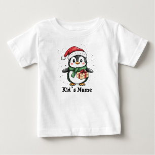 Penguin in christmas santa hat baby T-Shirt