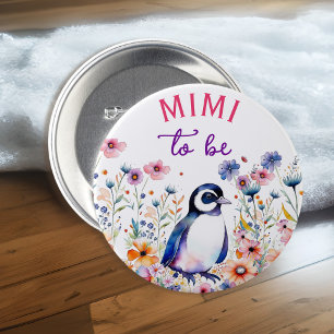 Penguin in Flowers Baby Shower Mimi to be 7.5 Cm Round Badge