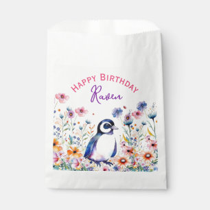Penguin in Flowers Girl's Birthday Personalised Favour Bag