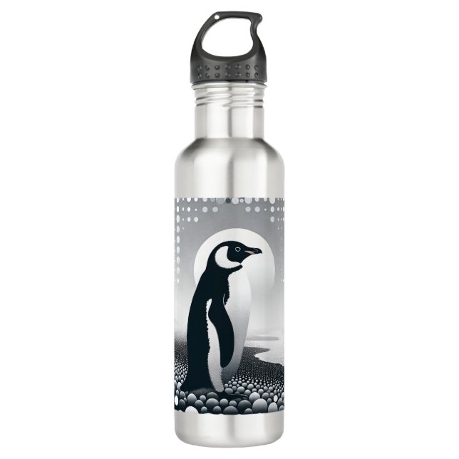 Penguin In Grey Geometry Circle Dot Beach Pattern 710 Ml Water Bottle (Front)