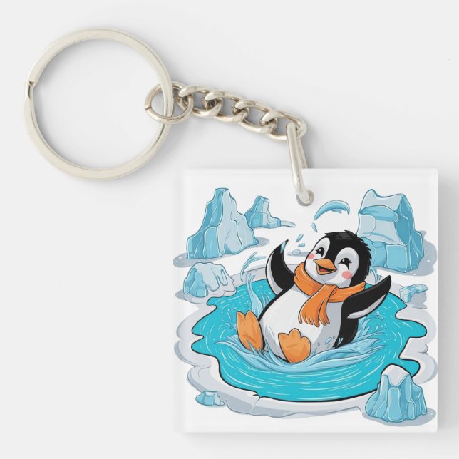 Penguin in Ice Key Ring (Front)