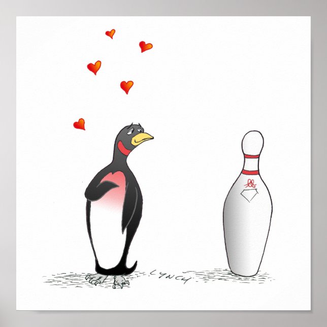 Penguin in Love with Bowling Pin Print (Front)