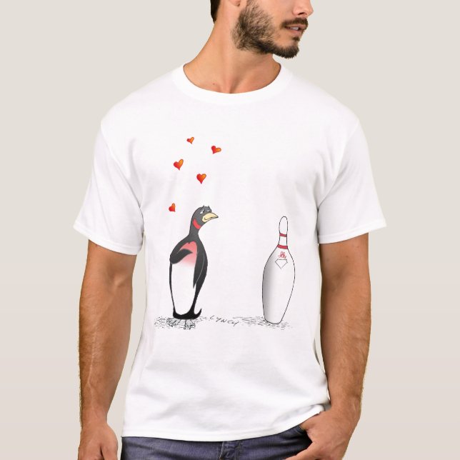 Penguin in Love with Bowling Pin T-Shirt (Front)
