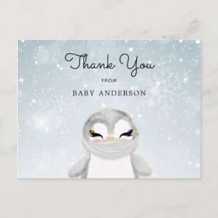 Penguin in Mask Baby Shower Thank You Postcard