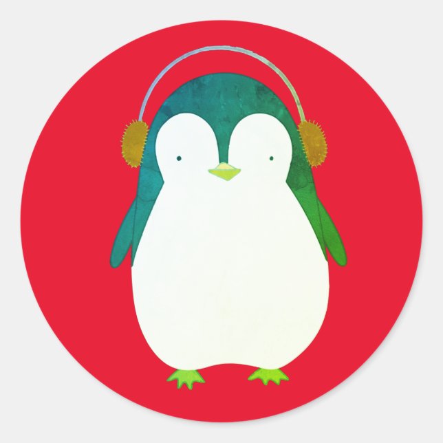 PENGUIN IN RED Classic Round Sticker (Front)