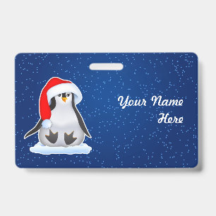 Penguin in Santa Hat ID Badge