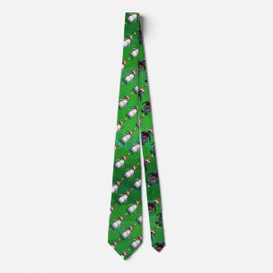 Penguin in Santa Hat Pattern on Green Tie
