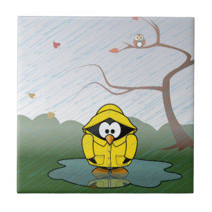 Penguin in the rain ceramic tile