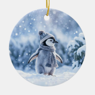 Penguin in the Snow Cute Christmas Ceramic Ornament
