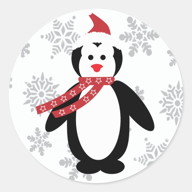 Penguin in the Snow with Santa's Hat on Sticker (Front)
