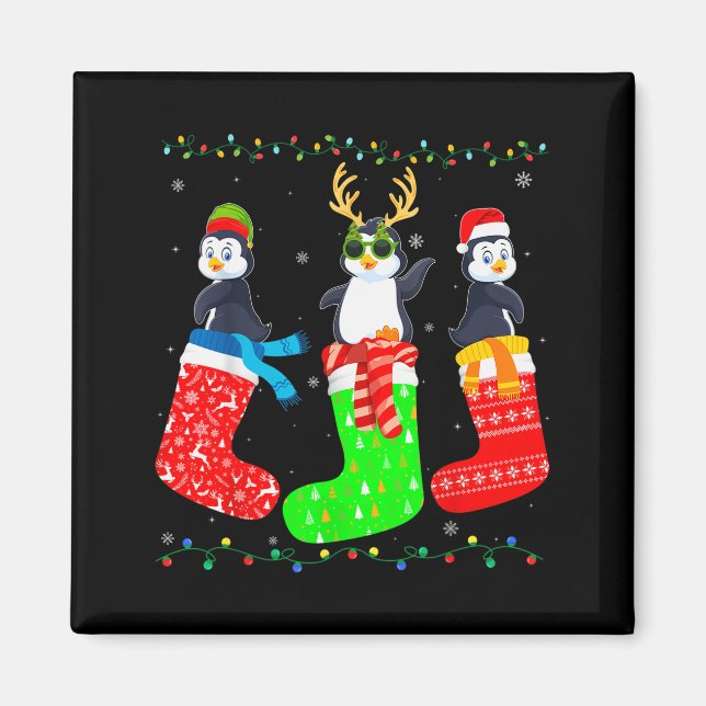 Penguin In Xmas Socks Funny Holiday Ugly Sweater C Magnet (Front)