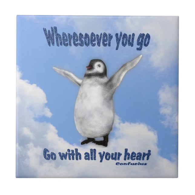 Penguin Inspirational Confucius Quote  Ceramic Tile (Front)