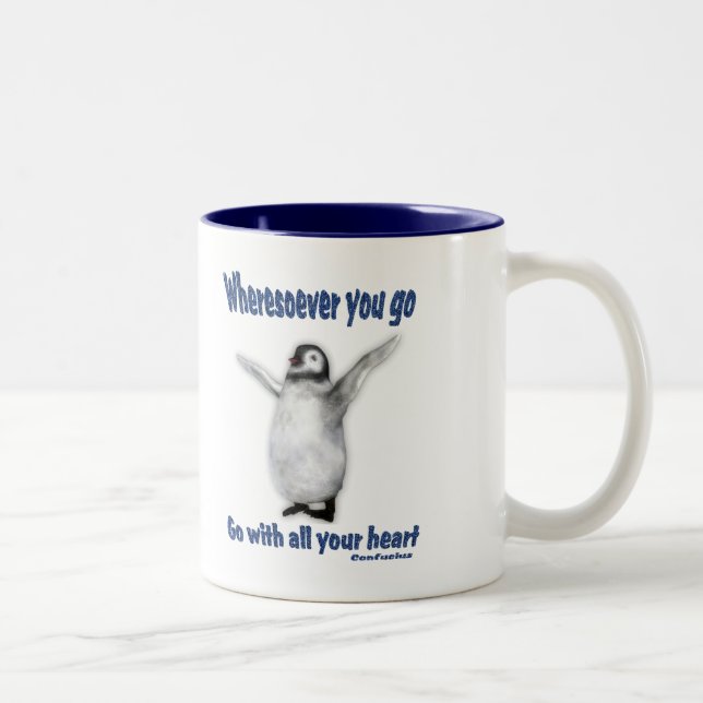 Penguin Inspirational Confucius Quote Two-Tone Coffee Mug (Right)