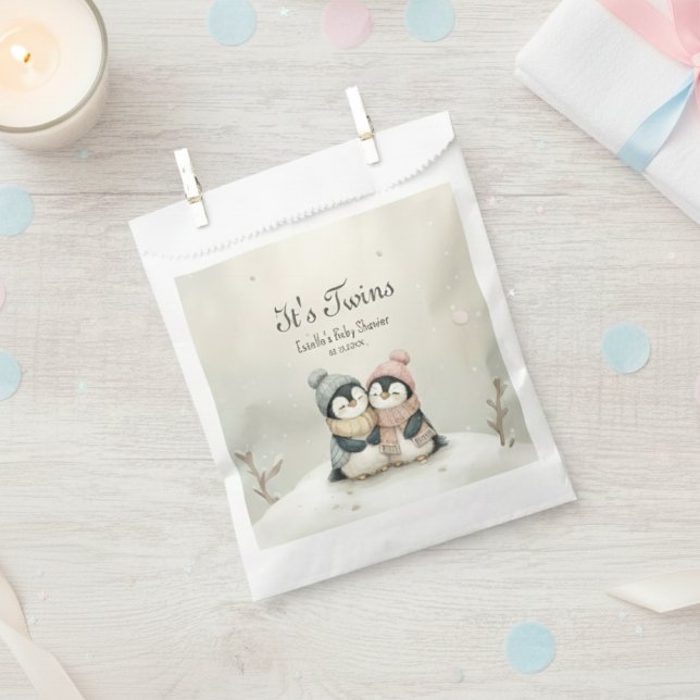 Penguin Its Twins Baby Shower Winter Theme   Favour Bag (Creator Uploaded)