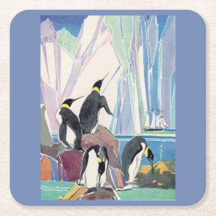 penguin land square paper coaster